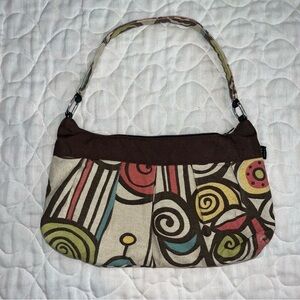 Lisa Lill Studio floral canvas purse with brown straps